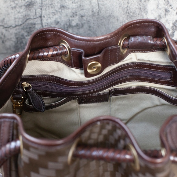 Cole Haan Brown Leather Shoulder Bag | Braided Handles | Magnetic Closure - Picture 8 of 10